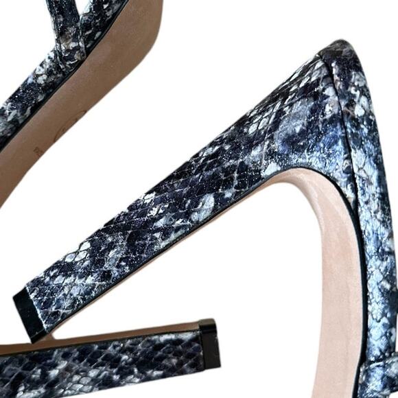 Chanel Python Snakeskin Chain Indigo Blue Strappy High Heel Sandals 40 - Picture 7 of 11